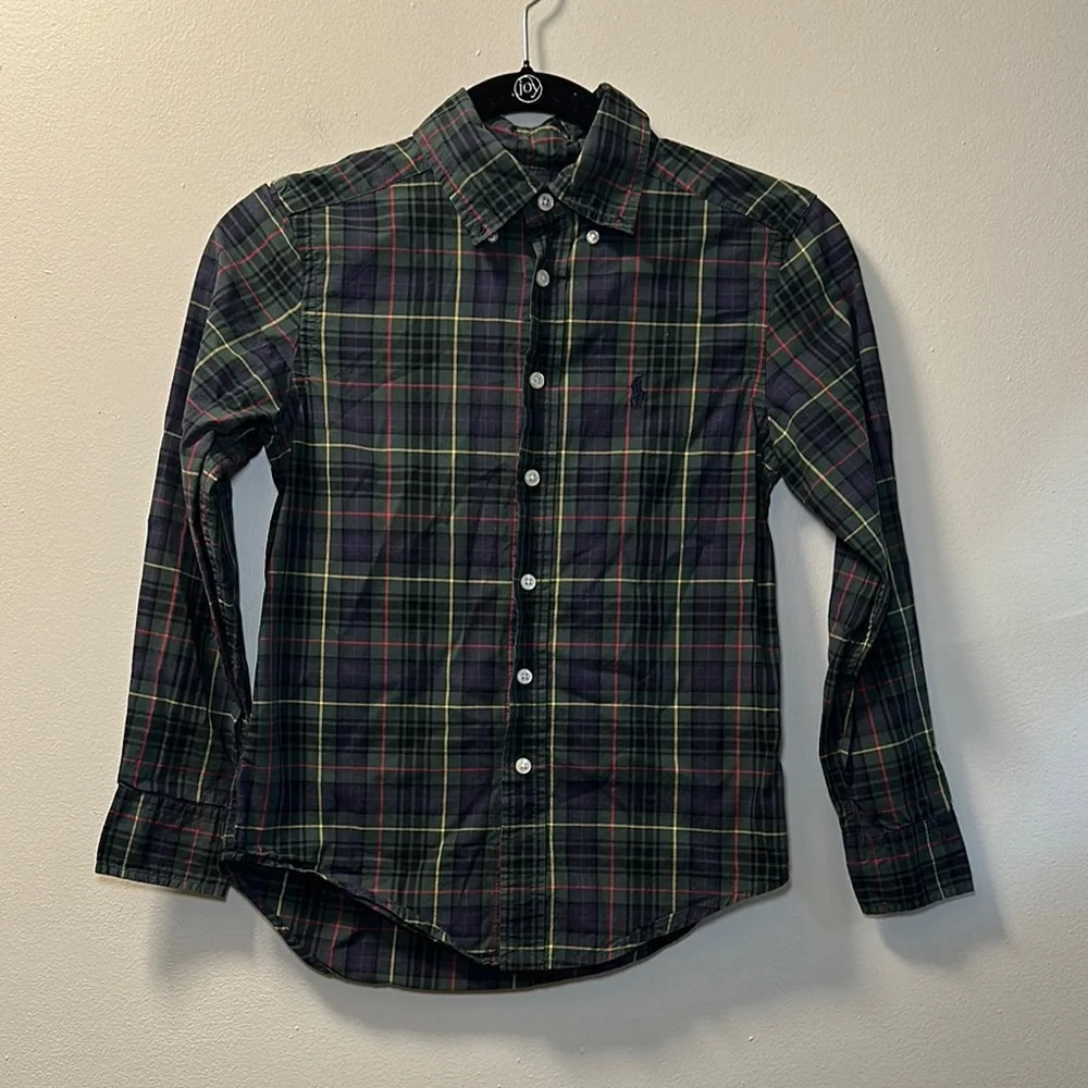 Boys Ralph Lauren Green Plaid Natural Stretch Button Down Shirt Size S (8)